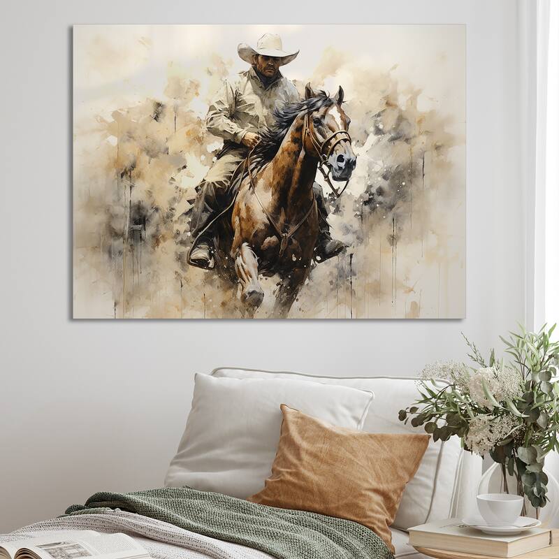 Designart "Minimalism Cowboy Painting III" Cowboys Wall Art Bed Bath